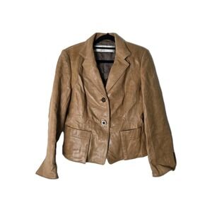 Charles Nolan New York Womens Camel Tan 100% Leather Jacket  Blazer Size 6 Vtg